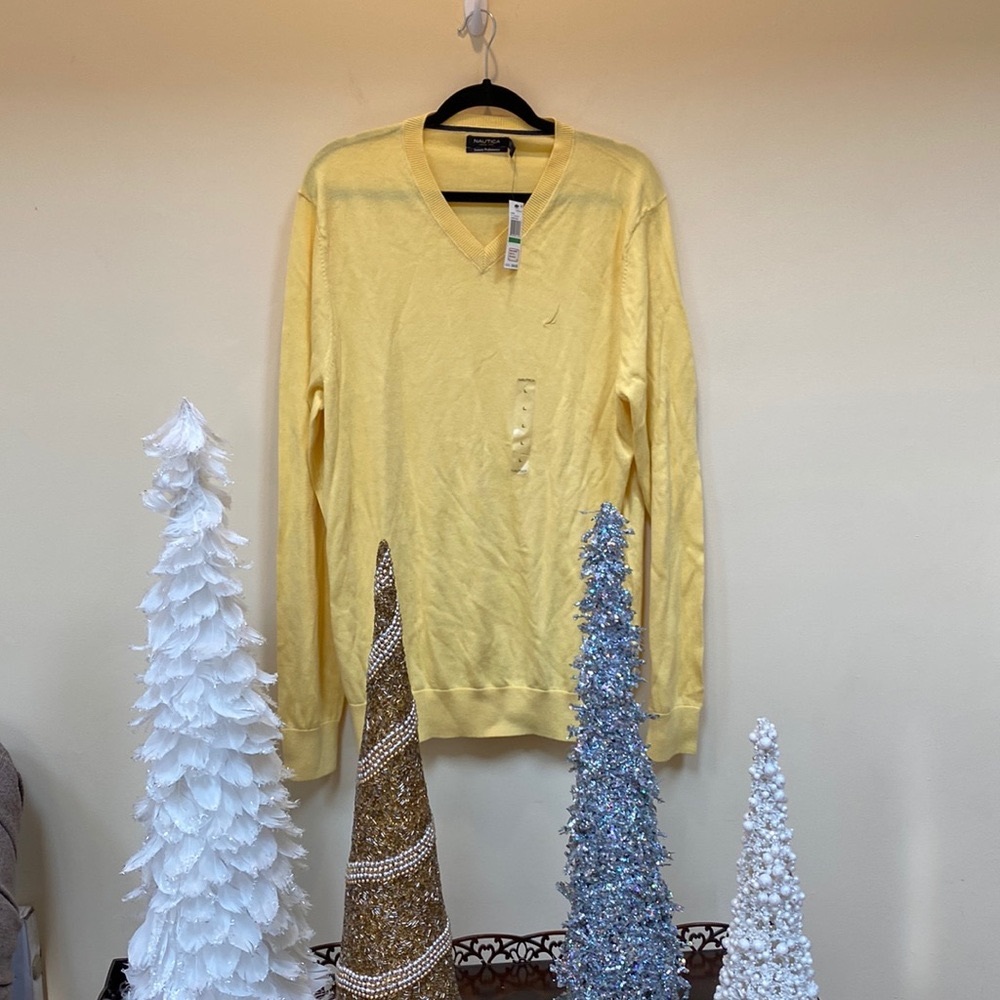 NWT Mens Nautica Yellow V Neck Sweater